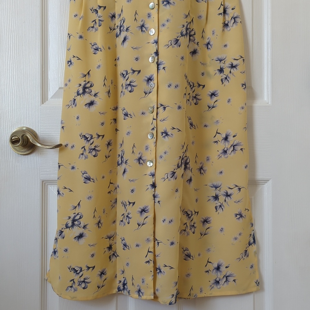 Christy Lyn 90's Vintage Floral Short Sleeve Button Front Midi Dress Yellow 4 - Picture 8 of 14
